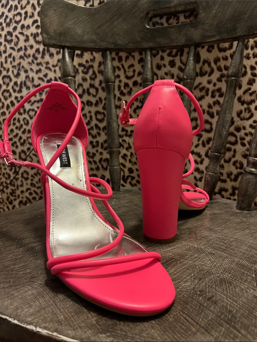 Nine West Hot Pink Strappy Block Heel Sandals